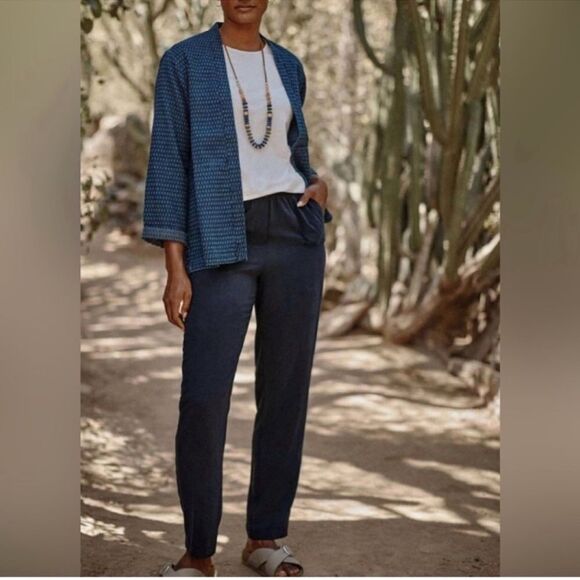 J.Jill M Pure Jill Indigo Blue Sand Washed Relaxed Fit Pull-on Drawstring Pants - Picture 1 of 15